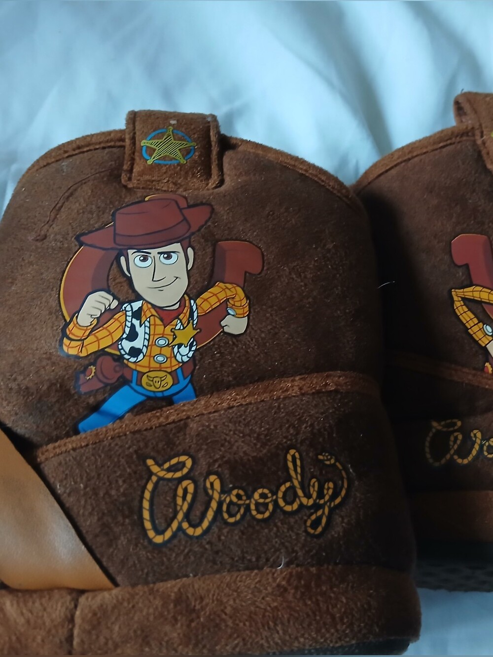 Woody Brown Kids' Boot Slippers with Toy Cowboy Graphic